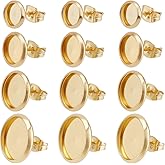 Beebeecraft 1 Box 80Pcs 4 Sizes Stud Earrings Findings 18K Gold Plated Stainless Steel Bezel Post Earrings Blanks 6mm 8mm 10mm 12mm Tray Earring Posts with Ear Nuts for Jewelry Making Supplies Crafts