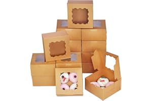 Bakepacker Brown 30-Packs Bakery Boxes with Window 6x6x3 inches Thick & Sturdy Macaroon Pastry Boxes Cookie Boxes for Bakerys