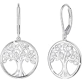 Agvana Sterling Silver Tree of Life Earrings for Women Cubic Zirconia CZ Family Tree Leverback Dangle Drop Earrings Anniversary Birthday Gifts for Women Women Grandma Wife Her