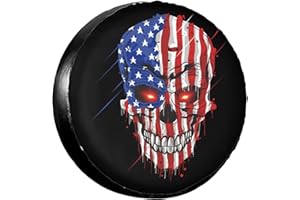 FEIONAGY American Flag Skull Patriotic Spare Tire Cover,Universal Wheel Tire Cover for Trailer, RV, SUV, Truck,Camper and Many Vehicle,Weatherproof Tire Protectors（17 inch for Diameter 31"-33"）