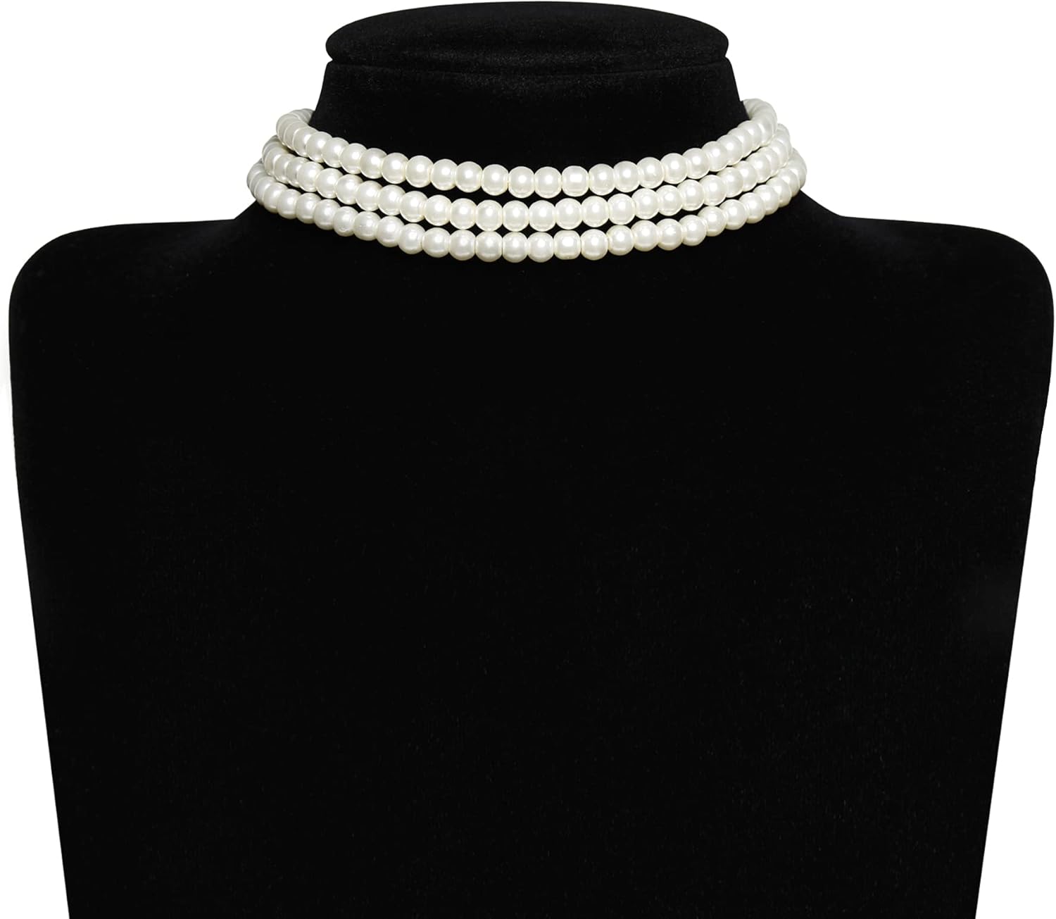 BABEYOND Round Imitation Pearl Choker Necklace Multi Strands Choker 20s Flapper Necklace Accessories for Party (3-layer): Clothing