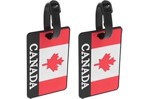 ifundom 2pcs PVC Canadian Flag Luggage Tags with Anti-Loss Strap, Waterproof Bag Identification Labels