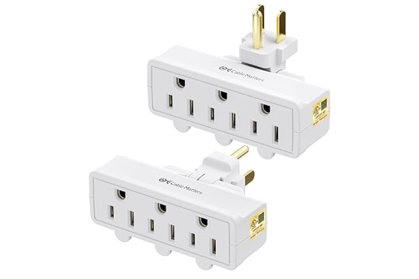 Cable Matters [cUL Listed] 2-Pack 3 Outlet Grounded 180 Degree Swivel Wall Tap in White Swivel / 3 Plug Outlet/Multi Plug Ada