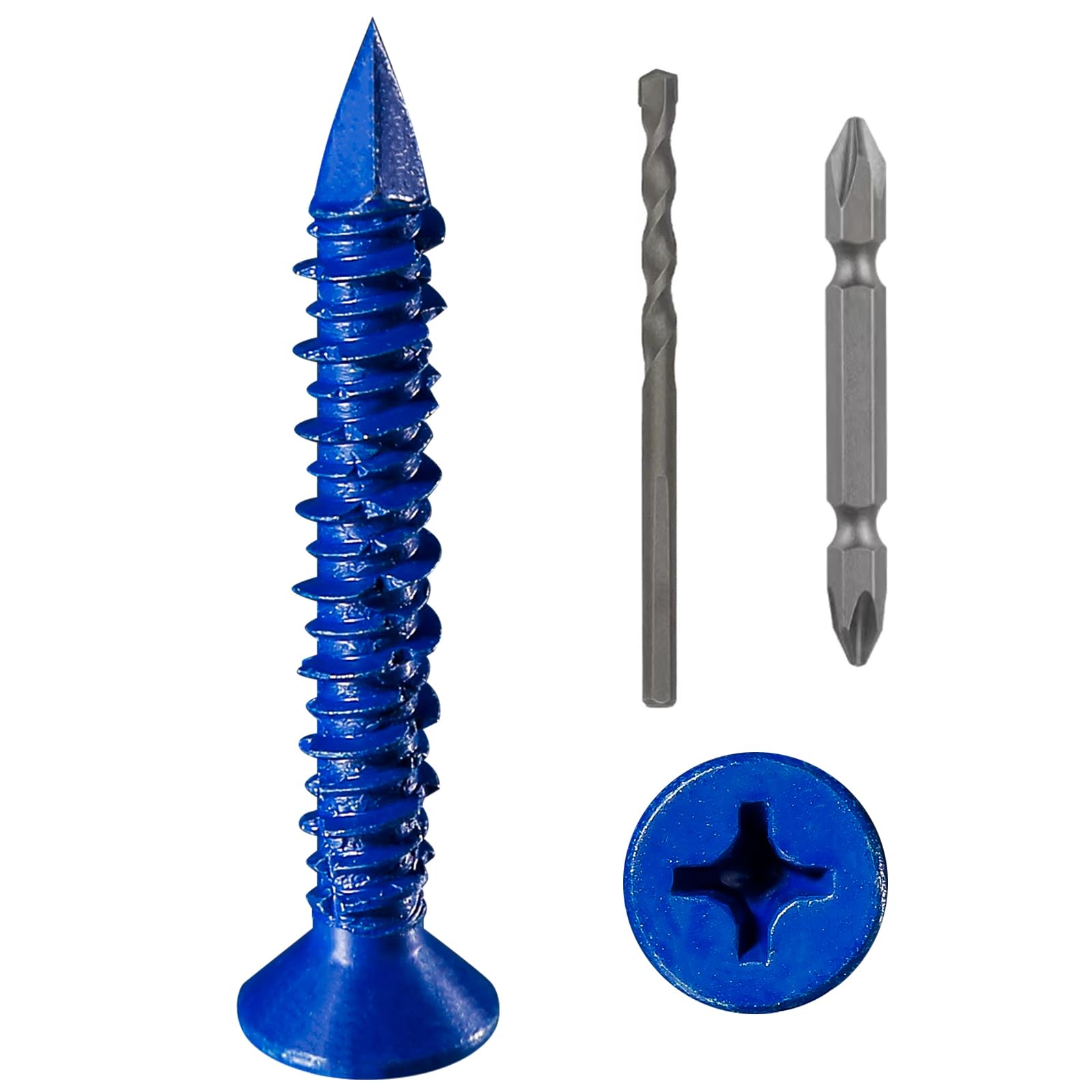 Photo 1 of WenSilon(30 PCS) 1/4" x1-3/4 Concrete Screw Anchor Blue Flat Head for Anchoring to Masonry, Block or Brick Stucco