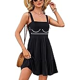 V FOR CITY Womens Spring Dresses with Built in Bra 2026 Square Neck Beach Dress with Pockets Casual Flare Sun Dresses