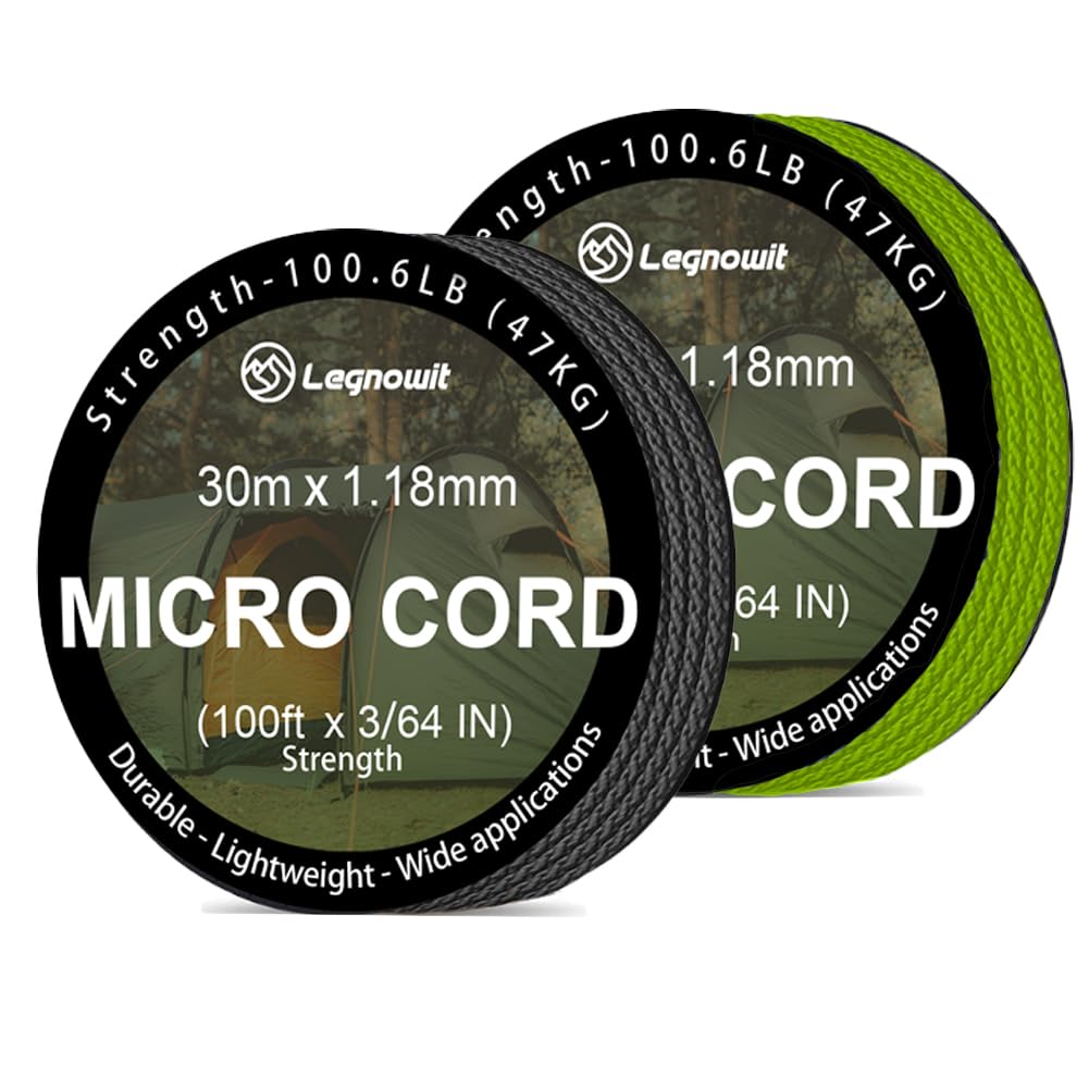 Legnowit Micro Paracord, 2 Pack 1.18mm x 100ft Thin