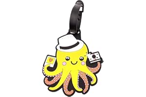 QFSH Cute Octopus Silicone Luggage Tag Funny Cartoon Baggage Tag Travel Suitcase Labels Airtag Holders for Cruise