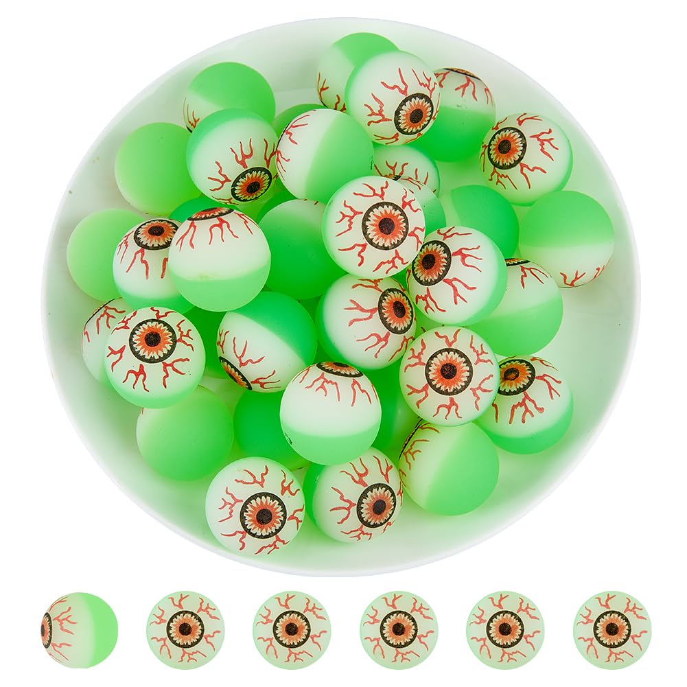SUPERFINDINGS 40PCS Glow in The Dark Eyeball Plastic Bouncy Ball 30mm Halloween Bouncing Balls Skull Eyeball Filler Halloween Scary Realistic Eyes for Halloween