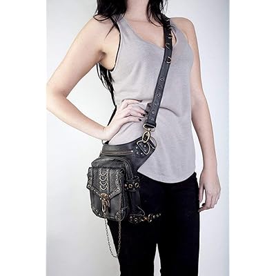 Nakimo Steampunk Waist Bag Gothic Retro Motorcycle Leather Bag Goth Shoulder Packs