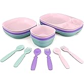 MightyMoe Toddler Dinnerware Set, 15pc Plates Bowls & Trays - Made in USA, Microwave and Dishwasher Safe, BPA Free, Shatter Resistant, Pastel Color, Toddler Tableware