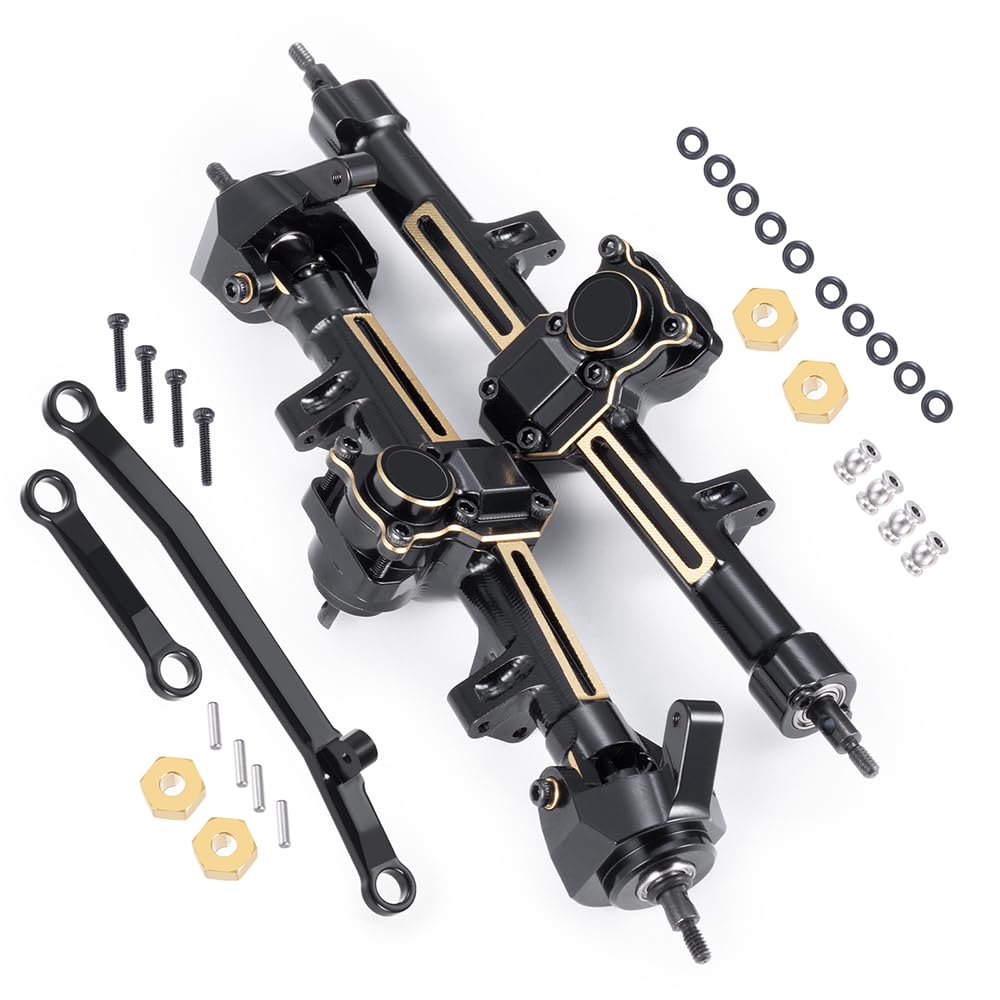 Photo 1 of MORLORDY SCX24 +4mm Extended Axles Set CNC Front Rear Axles Set with Steering Links Brass Hex for Axial SCX24 Bronco Gladiator Deadbolt JLU C10 1/24 RC Crawler Car Upgrades Parts(Front & Rear)