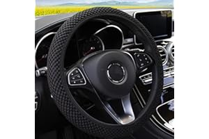MRTIOO Breathable Stretch Elastic Steering Wheel Cover, Cool in Summer and Warm in Winter, Soft Microfiber Ice Silk Cloth Fabric, Universal 14.5-15 in, Fit Suvs, Vans, Sedans, Cars, Trucks - Black