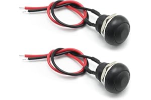 Anxingo 2 PCS Mini Round Waterproof Momentary Push Button Switch, Pre-Wired Installation Hole On-Off Mini Round Waterproof Mo