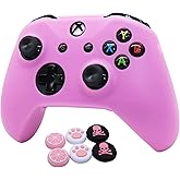 Pink Skins RALAN,Silicone Controller Cover Skin Protector Compatible for Xbox One S/X Controller (Pink Pro Thumb Grip x 2,Cat + Skull Cap &Cover Grip x 2)