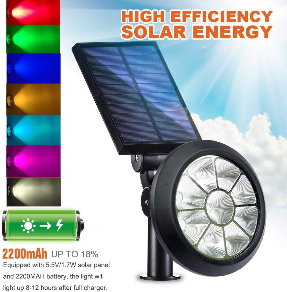 BOHON Solar Lights Outdoor - Ultra Bright, Waterproof, 9 LEDs Multi Color Spot Light with Auto On/Off, Solar Garden Light for Landscape Lighting Yard Patio Pathway (Changing & Fixed Color 2Pack) : Garden & Outdoor