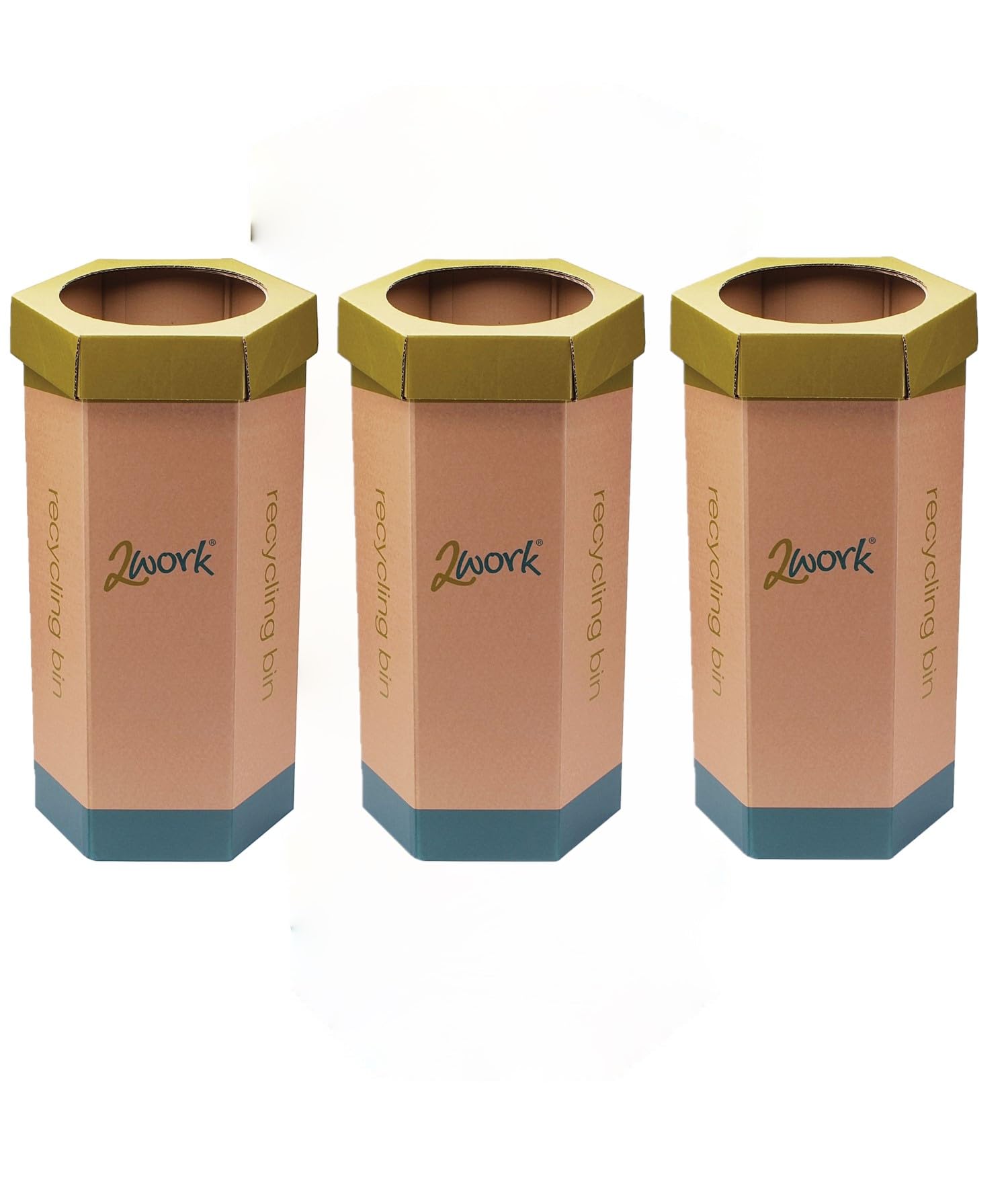 2Work Recycling Bin Green (Pack of 3)