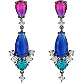 Teardrop Crystal Dangle Drop Earrings for Women Colorful Flower Chandelier Iridescence Cubic Zirconia Vintage Statement Wedding Earrings Mom Wife Prom