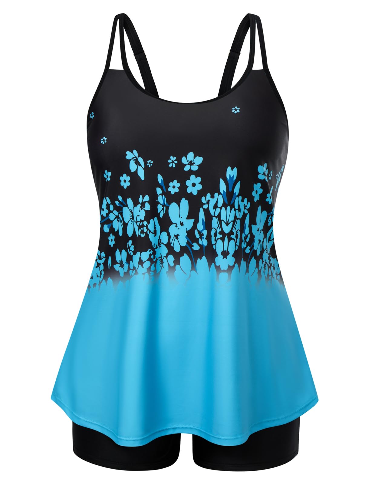 Photo 1 of *TOP ONLY* Hanna Nikole Plus Size Swimsuit for Women Tummy Control Athletic Swim Tank Top Bathing Suits Blue Gradient Flower