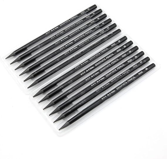 Owfeel 12PCS Nonwood Graphite Sticks Drawing Sketching Pencils Set, 6B