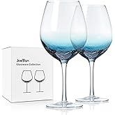 Joeyan Handmade Blue Crackle Wine Glasses,Large Crystal Burgundy Wine Glass Cup with Stem,Red White Wine Goblet Tumbler,Aesthetics Glassware Collection,Set of 2,21 oz