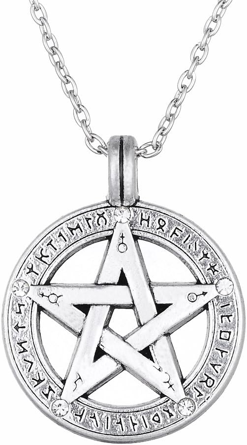 Pentagram Pendant Necklace with Ancient Egyptian Runes Pagan Pentacle Necklace Vintage Jewelry