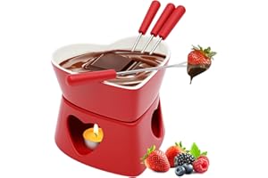 SYKUIHSG 320ml Chocolate Fondue Cup Set, Heart Shaped Ceramic Chocolate Melting Pot with 4 Fork, Chocolate Melting Pot Candy 