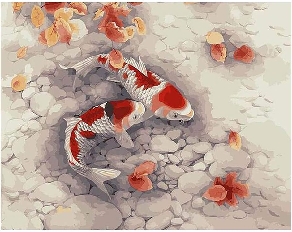 GDJGTADIY Oil Painting by Number Kits,16x20 Inch Paint Canvas DIY Oil Painting Koi Landscape Oil Paintings Red