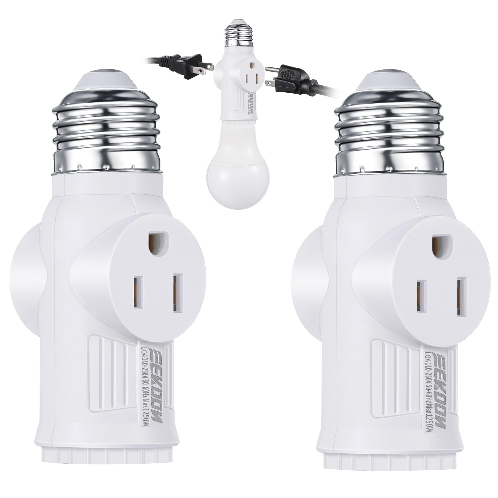 Photo 1 of Feekoon 2 Pcs Light Socket to Plug Adapter, Convert E26 Light Socket to 3 Prong Outlet Adapter, Screw in Outlet for Lamp Sockets for Garage Porch (White)