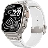 Sport Watch Band for Apple Watch Ultra, 49mm 45mm 44mm 42mm, Luxury Mens Watch Band Butterfly Buckle with Rugged Silicone Rubber Strap Compatible with iWatch Ultra Series 9 8 7 6 5 4 3 SE (49/45/44/42mm, White)