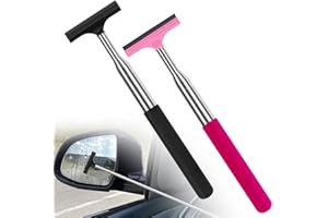 DRKICSY Universal 2-in-1 Telescopic Car Squeegee Wiper, Car Side Mirror Squeegees, Car Window Squeegee with Retractable Handle, Small Window Squeegee Mini Squeegee for Car (Black+Pink)