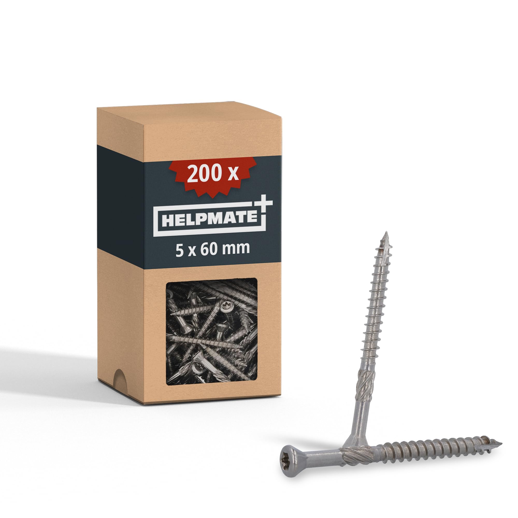 HELPMATE Set of 200 deck screws 5 x 60, made of A2 stainless steel, with 1 T25 bit, screws for deck boards, for outdoor use (construction of decks, garden sheds, wooden structures)