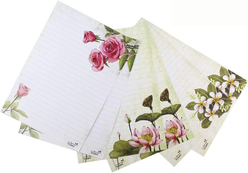 Bolbove 72 Pcs Lovely Plant Flower Theme Letter Writing Stationery Paper Lined Sheets 3 Patterns (White)