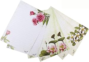 Bolbove 72 Pcs Lovely Plant Flower Theme Letter Writing Stationery Paper Lined Sheets 3 Patterns (White)