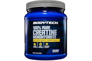 BODYTECH 100% Pure Creatine Monohydrate Powder - Micronized for Maximum Absorption - Supports Muscle Strength & Power Output - Unflavored (18 oz, 102 Servings)