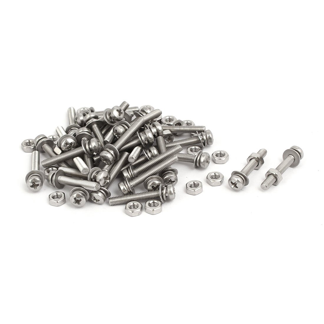 Sourcingmap M3x20mm 304 Stainless Steel Phillips Pan Head Bolt Screw Nut w Washer 35 Sets