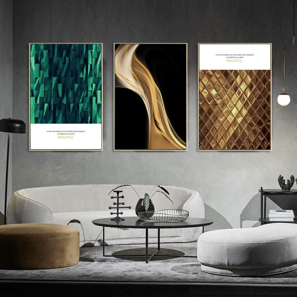 Geometric Gold Green Abstract Poster Modern Canvas Art Print Wall Painting Decoration Home Decor Wall Pictures for Living Room-40x60cm no Frame