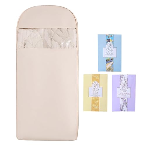 Space Saving Hanging Garment Bag with Self Compression Zipper Beige Vacuum Storage Compression Clothes Bags Hanging 130 * 60cm Hanging Type for Down Jackets Coats Suits (With Aromatherapy Bag*3)