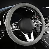 LKWLIKEI Car Steering Wheel Cover, Universal 15 inch, The Latest Microfiber Leather Breathable Technology Fabric, Non-Slip, Comfortable, Warm in Winter and Cool in Summer, Grey