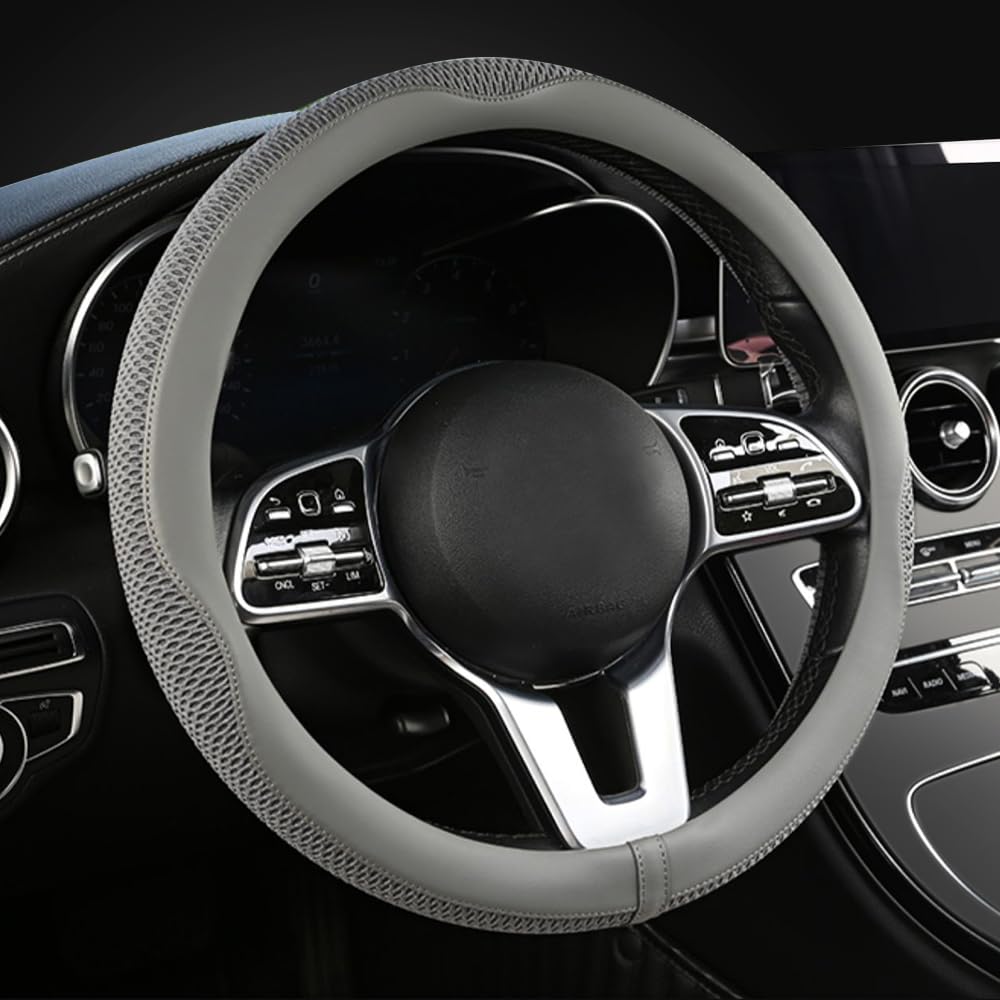 Photo 1 of LKWLIKEI Car Steering Wheel Cover, Universal 15 inch, The Latest Microfiber Leather Breathable Technology Fabric, Non-Slip, Comfortable, Warm in Winter and Cool in Summer, Grey