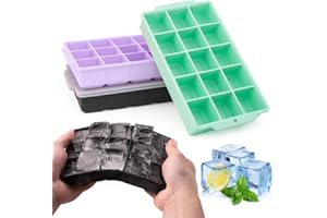 RayNab Silicone Ice Cube Tray 3-Pack with Silicone Lids – 15 Large Easy-Release Cubes Each – Stackable, Odor-Proof, BPA-Free,