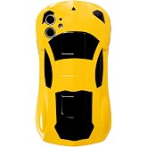 Imcooerkez 3D Car Case for iPhone 11 Kid Boy Teen Cool Phone Cover Yellow | Race Sports Car Design Glossy Yellow iPhone 11 Soft Sturdy Protective Novelty Case