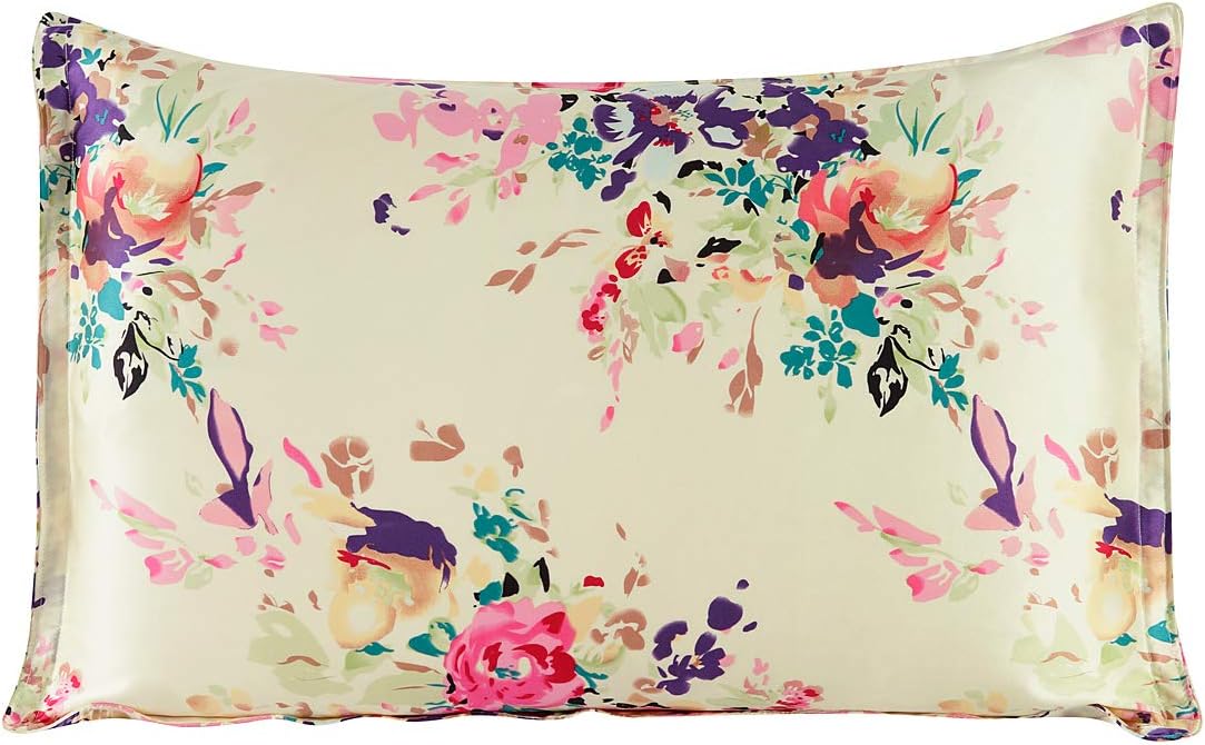 MAXFEEL 1 Pc Silk Pillowcase Multiple Colors Printed Floral Pillowcases Pillow Sham Standard Queen King Sizes (Standard, 2)