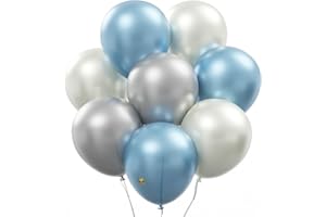 AFTERLOON® Biodegradable Balloons 24 pcs Pearlized White/Silver/Baby Blue 12 Inch Latex Pearl Color, Thickened Extra Strong L