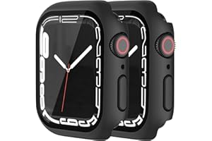 HANKN 2 Pack Hard Matte 44mm Case for Apple Watch Series 6 5 4 Se 44mm Tempered Glass Screen Protector Case, Full Coverage Hard PC Shockproof Iwatch Cover Bumper (Black+Black, 44mm)