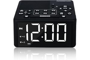 Digital Alarm Clock Radio with AM/FM Radio, Presets, Scan, Dual Weekday/Weekend Alarms, Snooze, Sleep Timer and Dimmable Whit