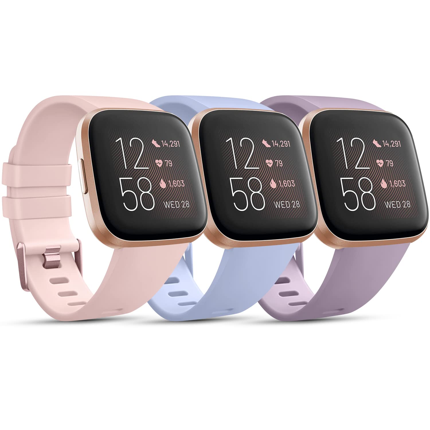 AK Pack 3 Straps Compatible with Fitbit Versa 2 Staps/Fitbit Versa Lite Strap/Fitbit Versa Strap for Women Men,Silicone Sport Replacement Compatible with Fitbit Versa 2 (S,Nude Pink/Blue/Violet) — image 1