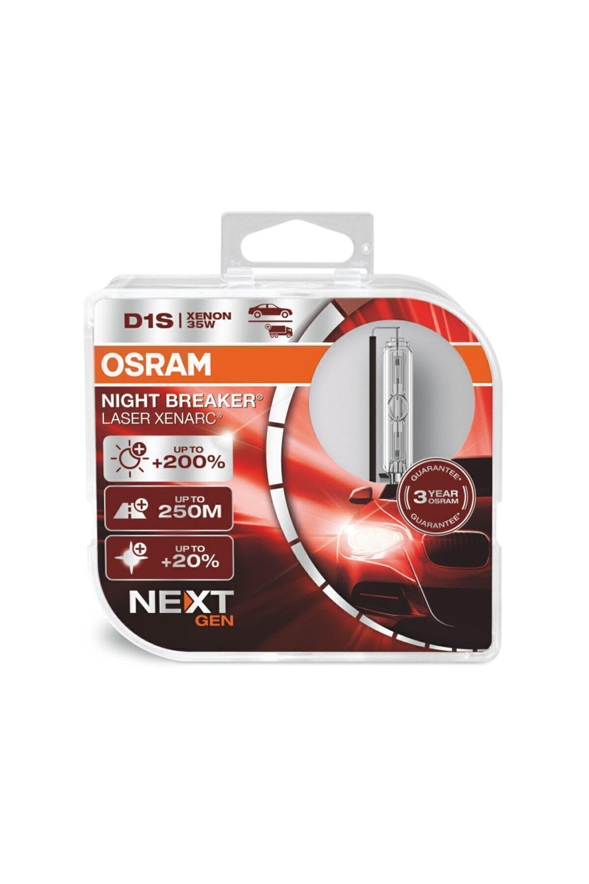 OSRAM XENARC NIGHT BREAKER LASER D1S, +200% more brightness, HID xenon bulb, discharge lamp, 66140XNL-HCB, duo box (2 lamps)