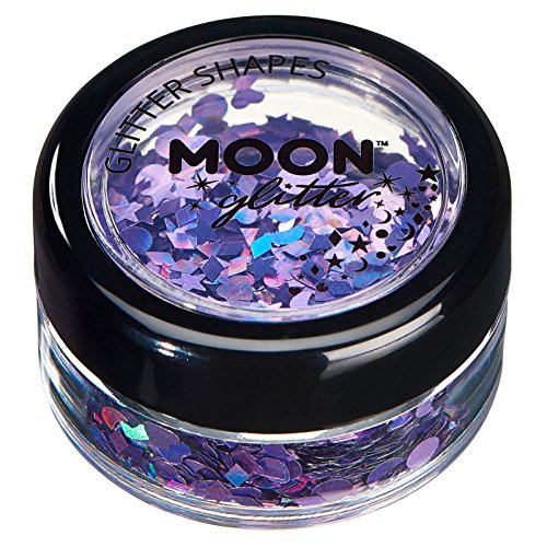 Holographic Glitter Shapes by Moon Glitter â€“ 100% Cosmetic Glitter for Face, Body, Nails, Hair and Lips - 0.10oz - Purple