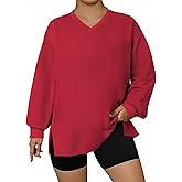 Eytino Plus Size Sweatshirts for Women V Neck Long Sleeve Oversized Pullover Tops 2026 Fall Fashion Outfit Clothes(1X-5X)