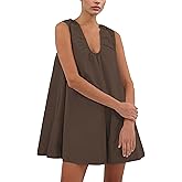 GTLIAE Women's Mini Babydoll Tank Dress Bubble Sleeveless Dresses Scoop Neck Ruched Short Summer Sundress with Pockets